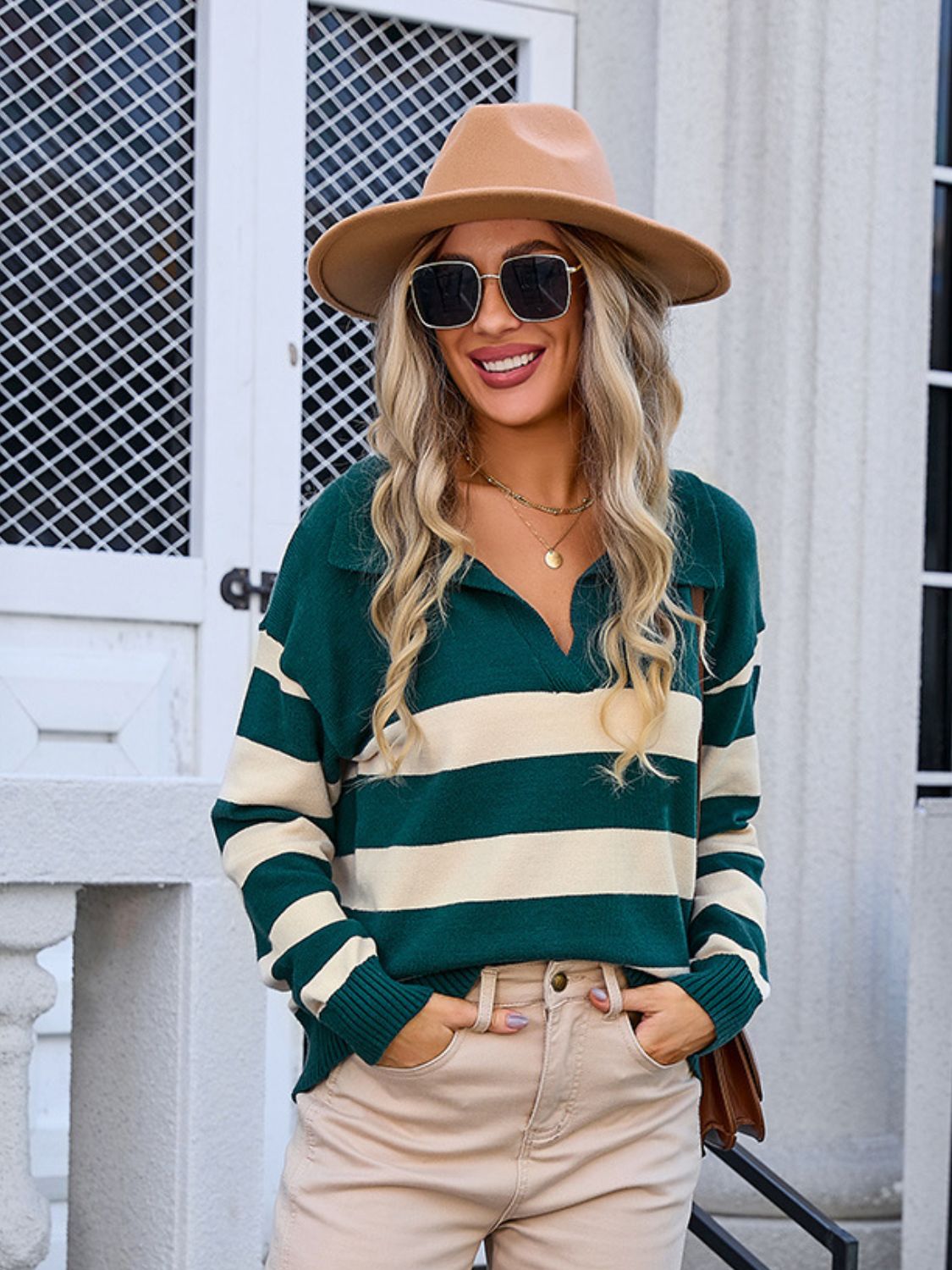Angel Wings Striped Johnny Collar Knit Top - The Goddess Galleries