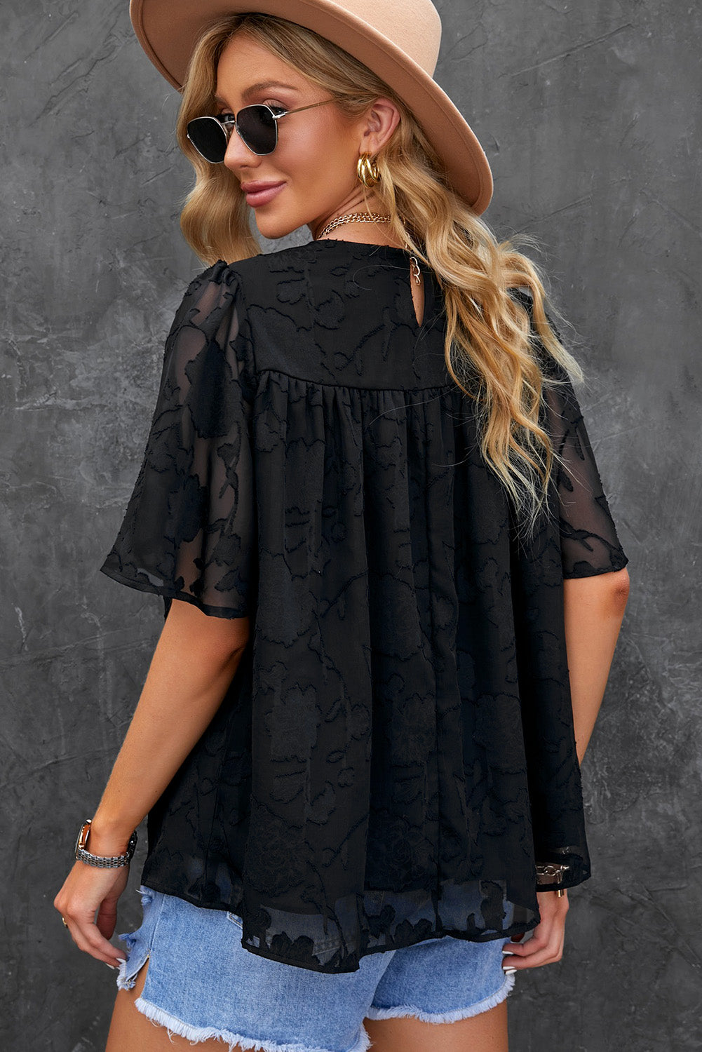 Round Neck Puff Sleeve Blouse - The Goddess Galleries