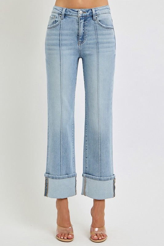 RISEN Plus Size Ankle Straight Leg Cuffed Jeans - The Goddess Galleries