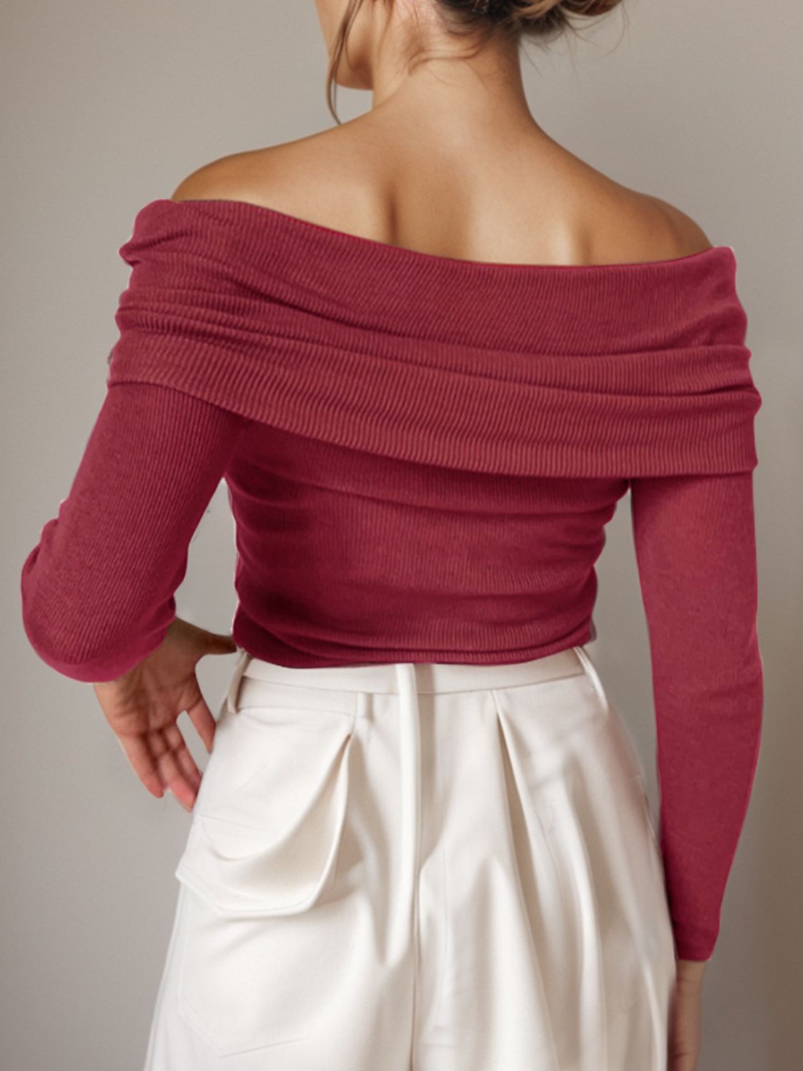 Off-Shoulder Long Sleeve Sweater - The Goddess Galleries