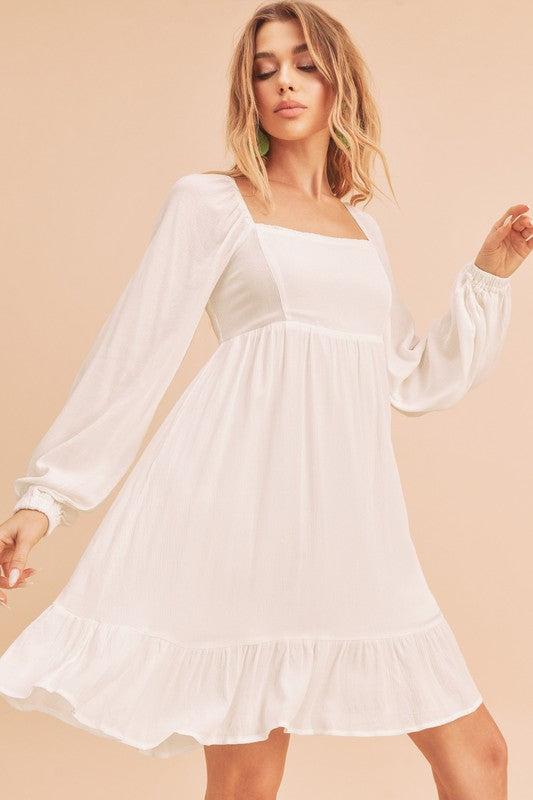 Aemi + Co Ruffled Hem Square Neck Balloon Sleeve Mini Dress - The Goddess Galleries