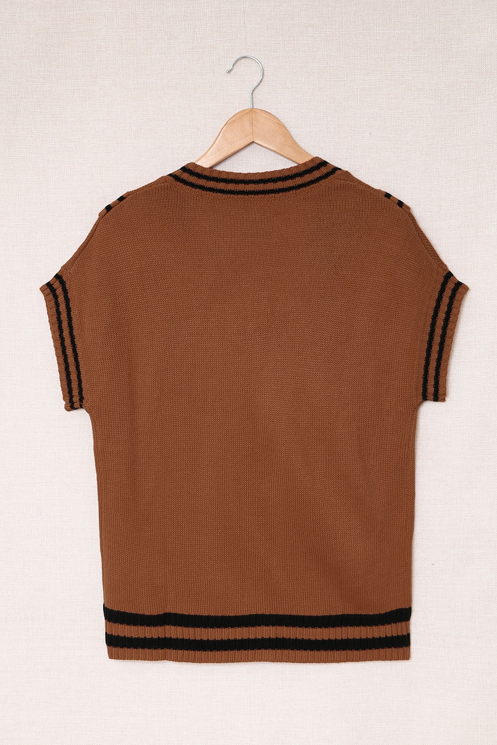 Striped Trim V-Neck Sweater Vest - The Goddess Galleries