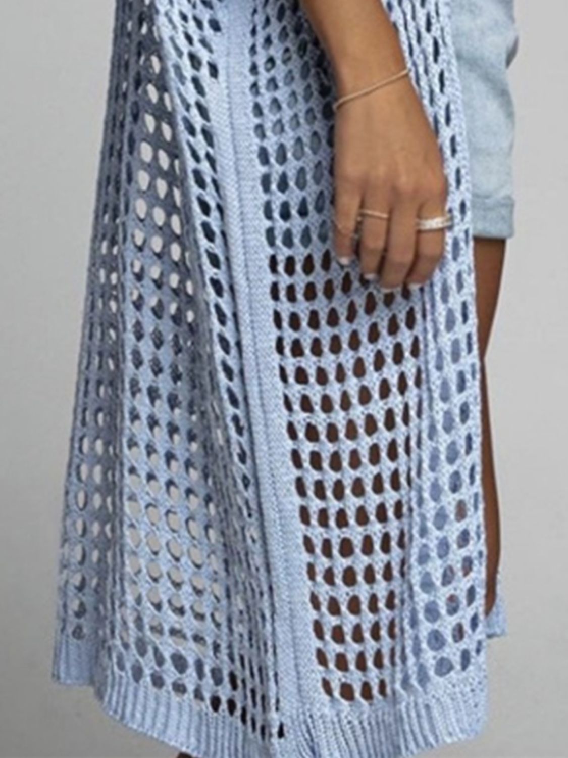 Openwork Open Front Three-Quarter Sleeve Cover Up - The Goddess Galleries