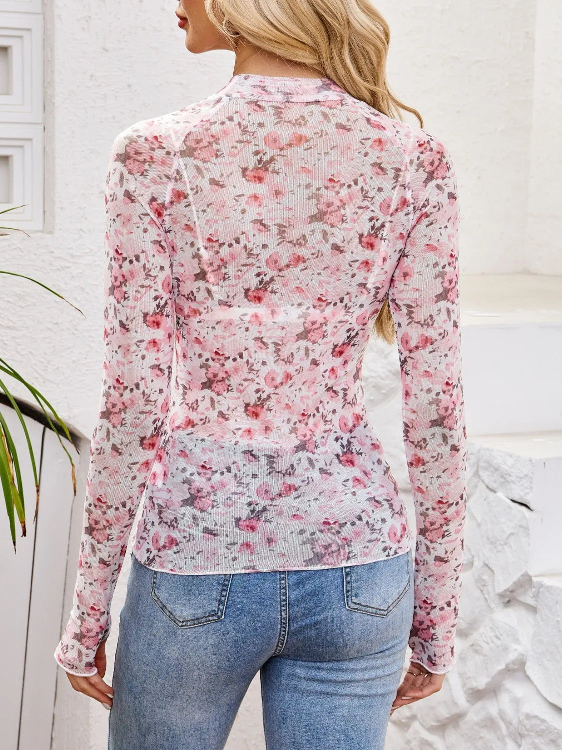 Floral Mock Neck Long Sleeve Top - The Goddess Galleries
