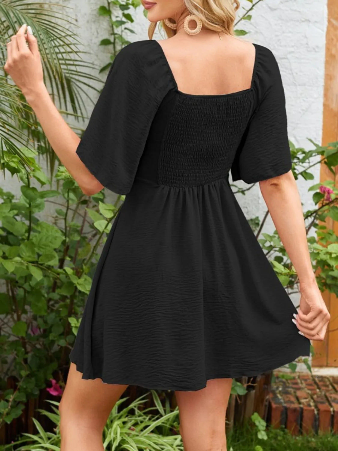 Smocked Back Knotted Flutter Sleeve Dress - The Goddess Galleries