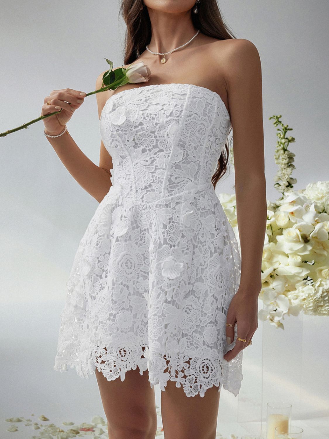 Devine Lace-Up Tube Lace Mini Dress - The Goddess Galleries