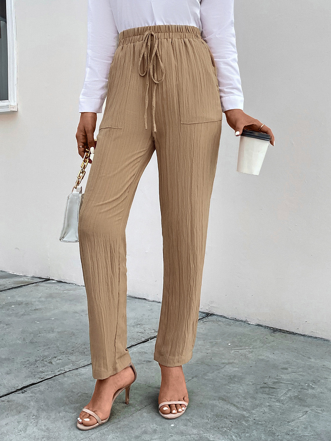 Perfee Texture Drawstring Pants with Pockets - The Goddess Galleries