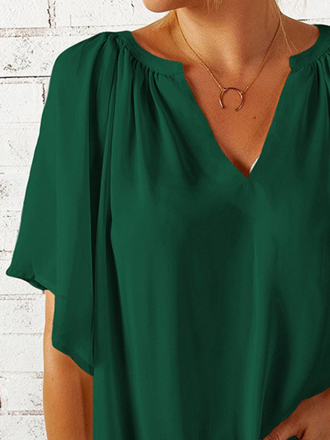 Ruched Notched Half Sleeve Blouse - The Goddess Galleries