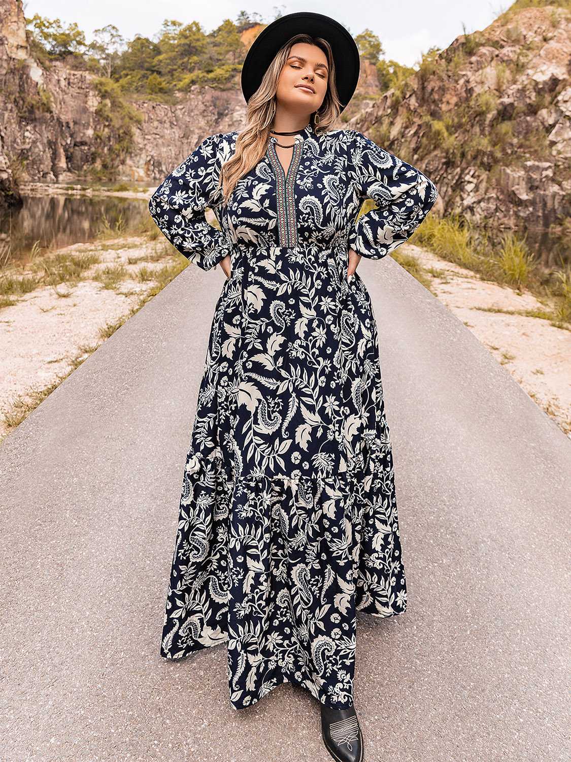 Plus Size Long Sleeve Maxi Dress - The Goddess Galleries