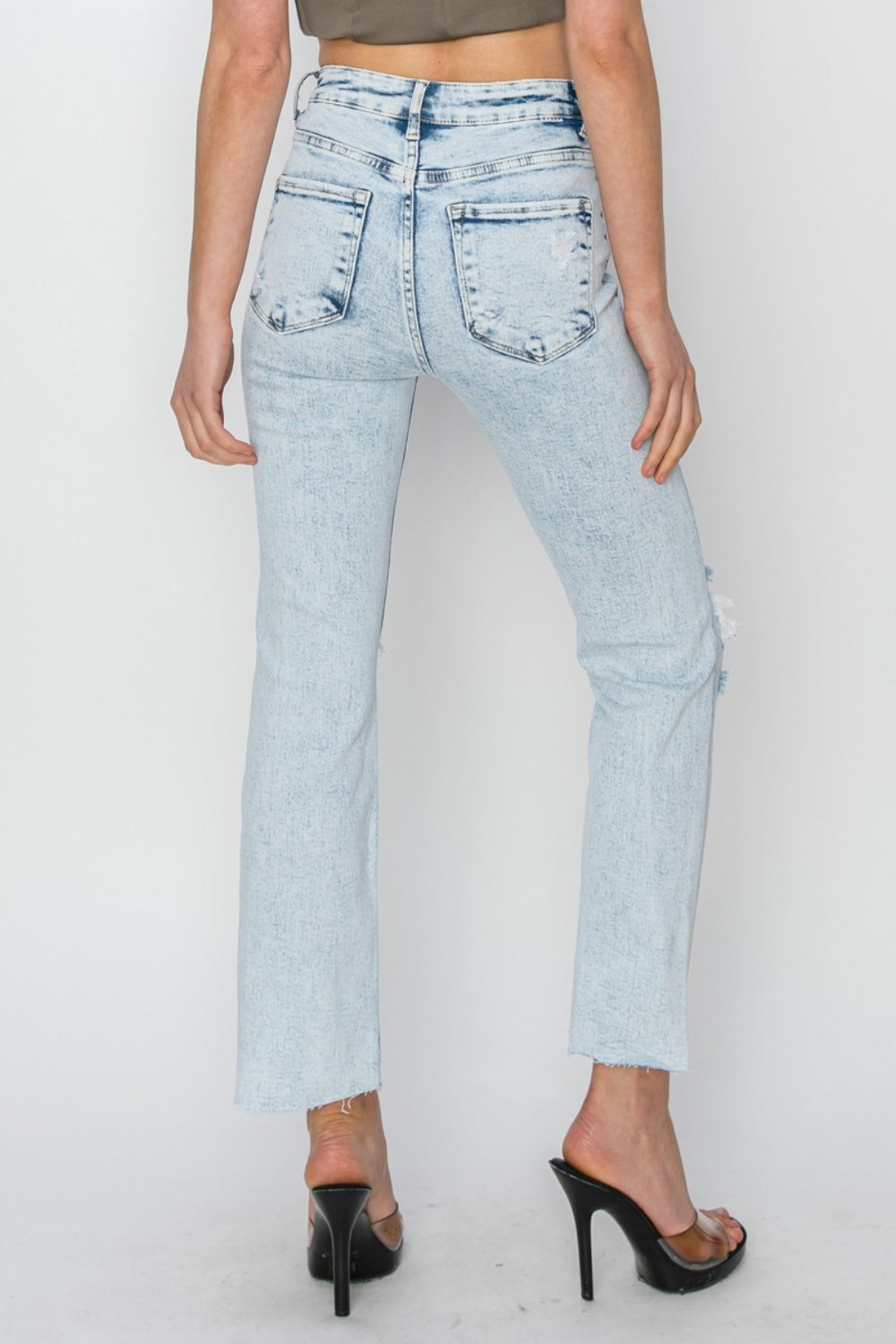 RISEN High Rise Distressed Ankle Jeans - The Goddess Galleries