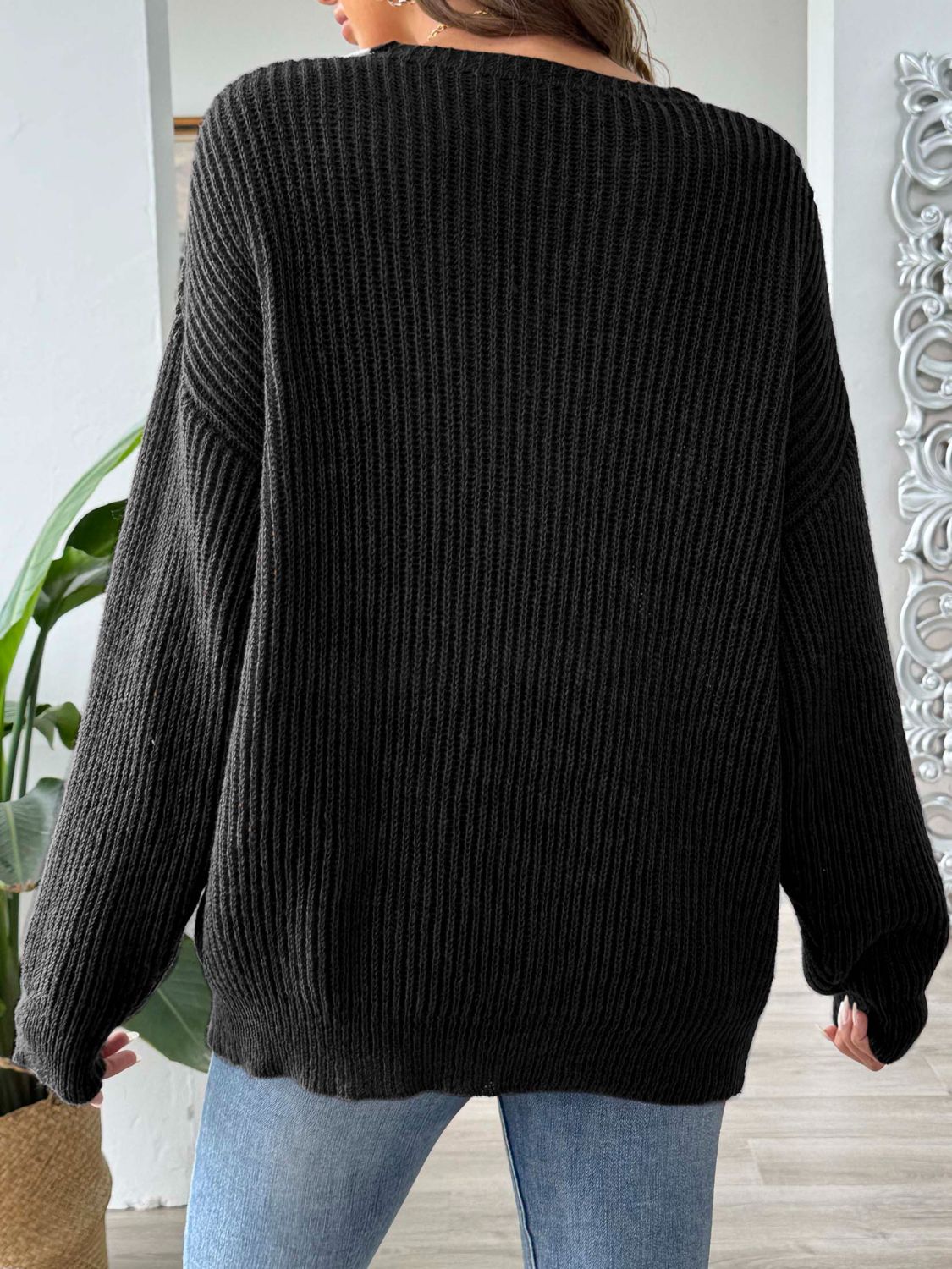Contrast Dropped Shoulder Long Sleeve Sweater - The Goddess Galleries