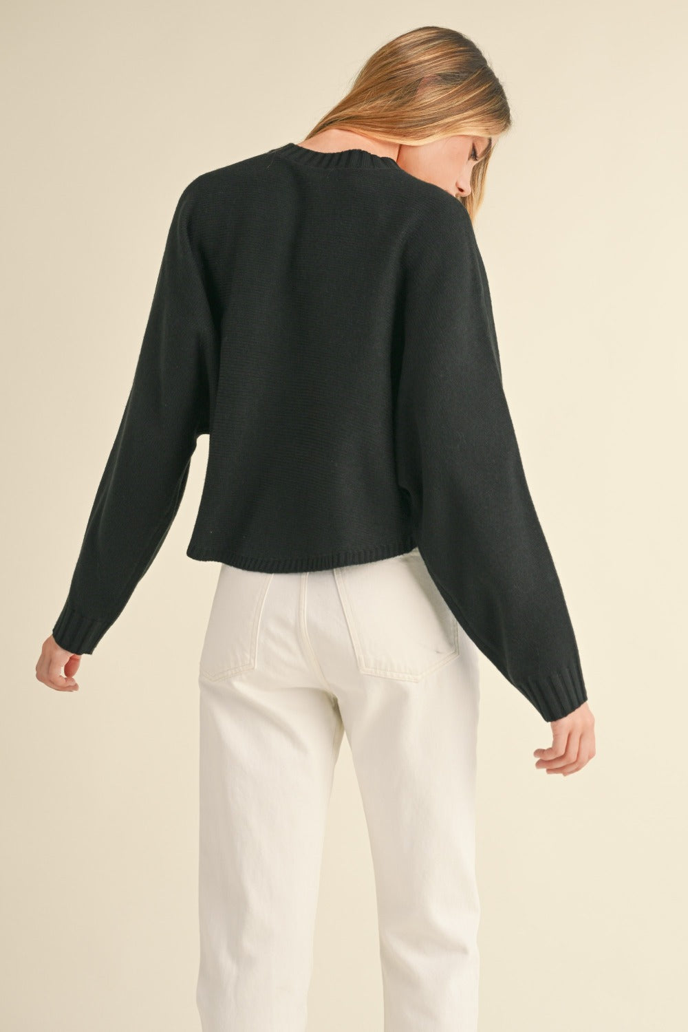Mable Round Neck Dolman Sleeve Cropped Sweater - The Goddess Galleries