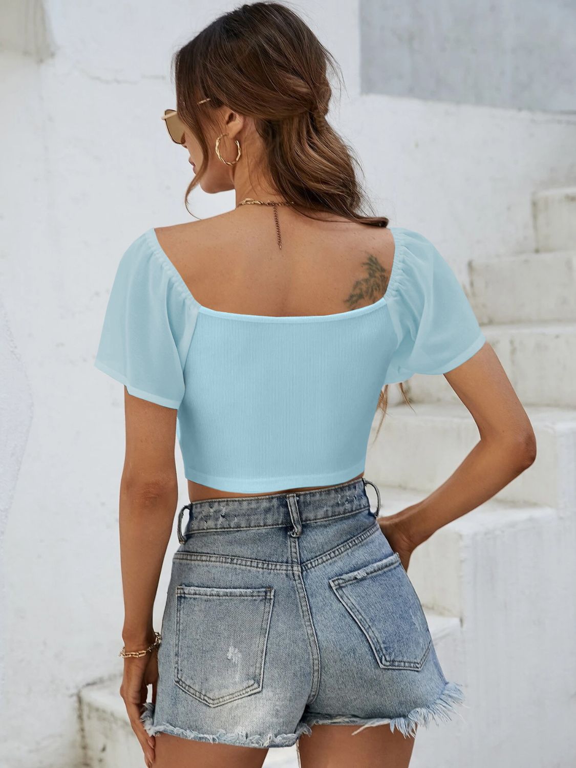 Drawstring Short Sleeve Crop Top - The Goddess Galleries