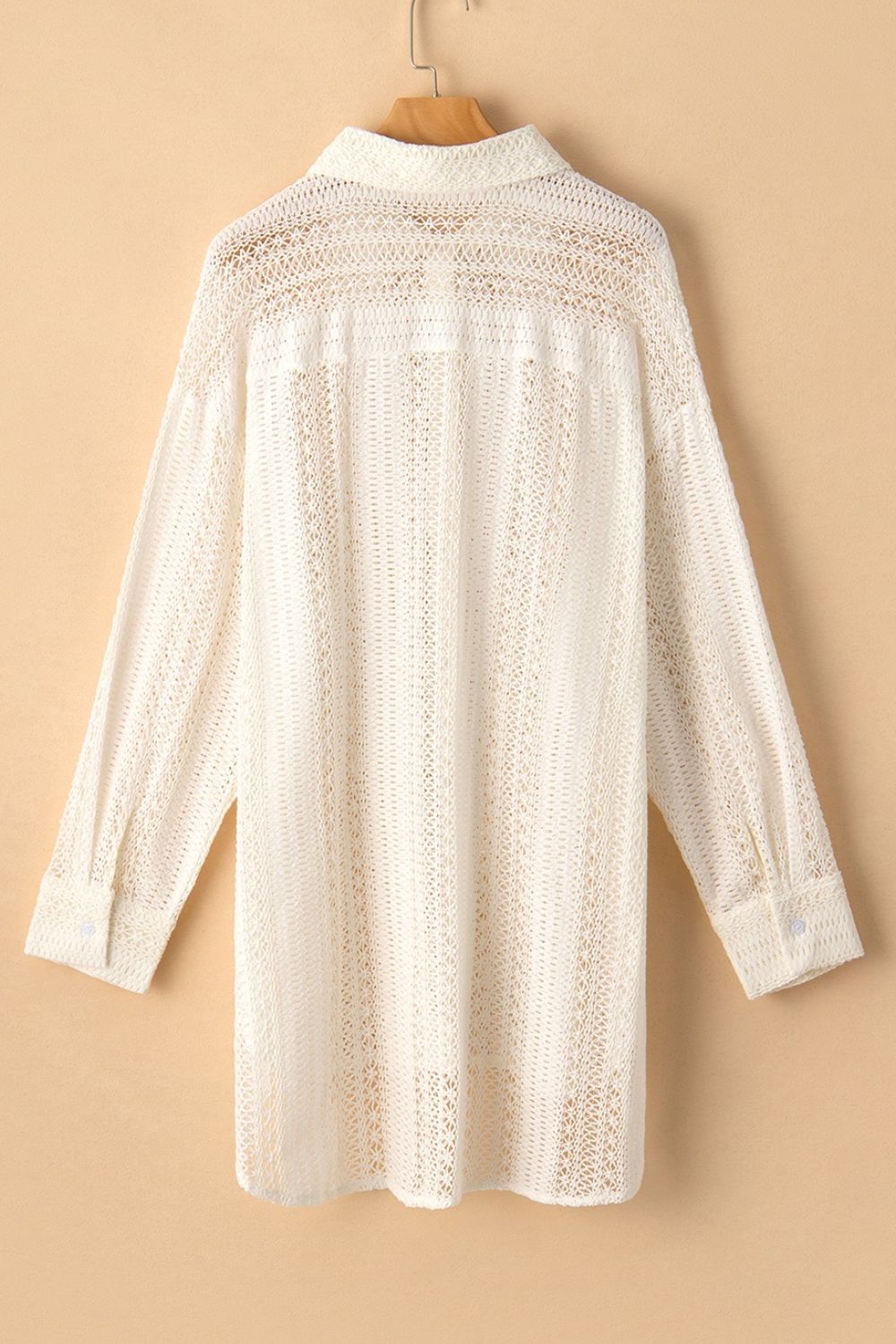 Lace Crochet Collared Neck Oversized Shirt - The Goddess Galleries