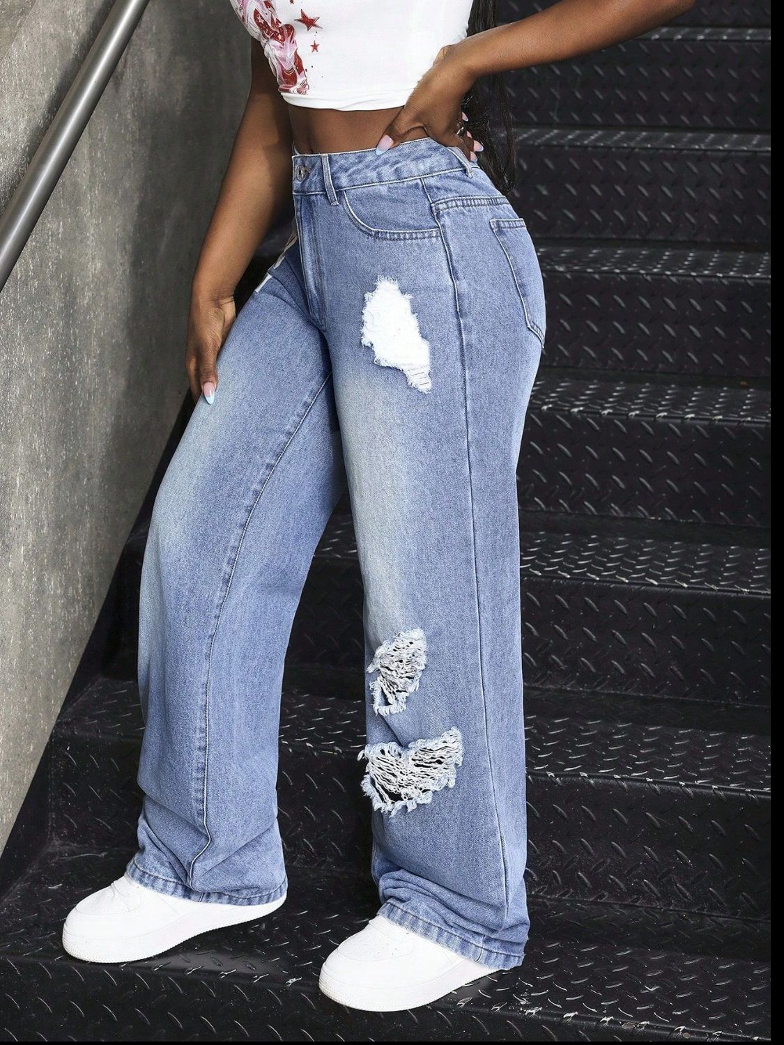 Distressed Wide Leg Jeans - The Goddess Galleries