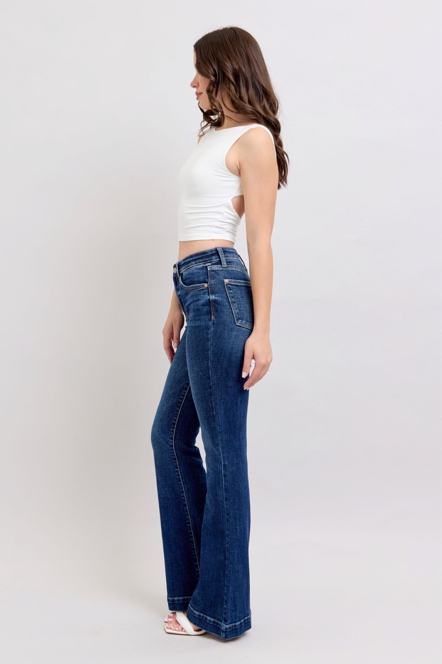 Judy Blue Full Size High Rise Flare Jeans with Pockets Plus Size - The Goddess Galleries