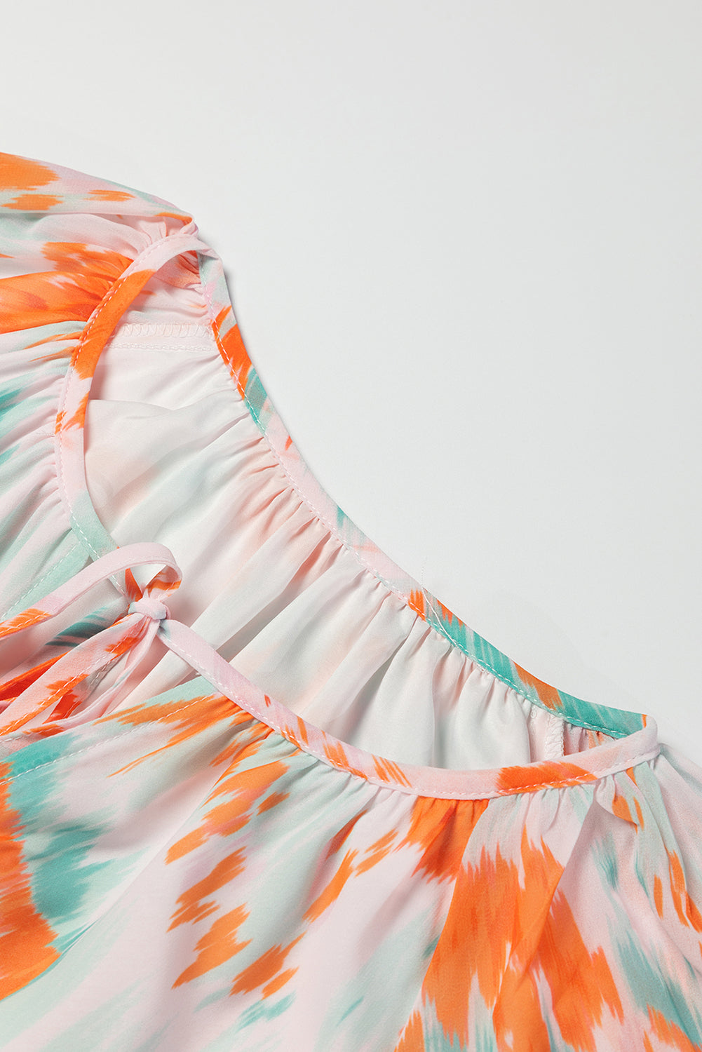 Printed Tie Neck Long Sleeve Blouse - The Goddess Galleries