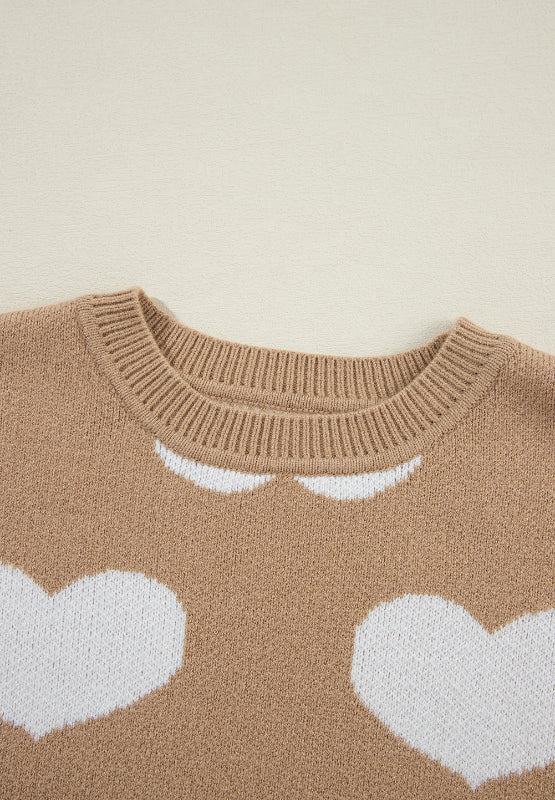 Heart Round Neck Long Sleeve Sweater - The Goddess Galleries