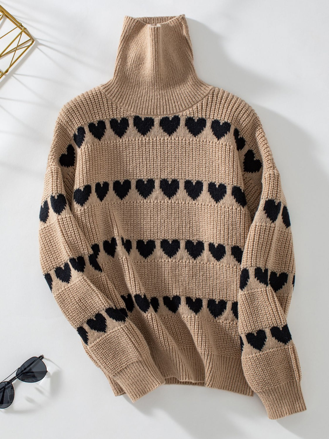 Heart Turtleneck Dropped Shoulder Sweater - The Goddess Galleries