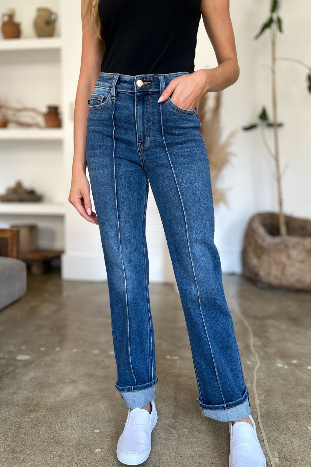 Judy Blue Full Size High Waist Front Seam Detail Straight Jeans - The Goddess Galleries