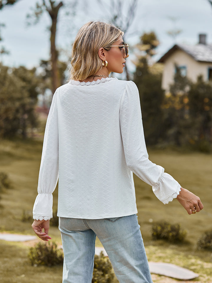 V-Neck Flounce Sleeve Blouse - The Goddess Galleries