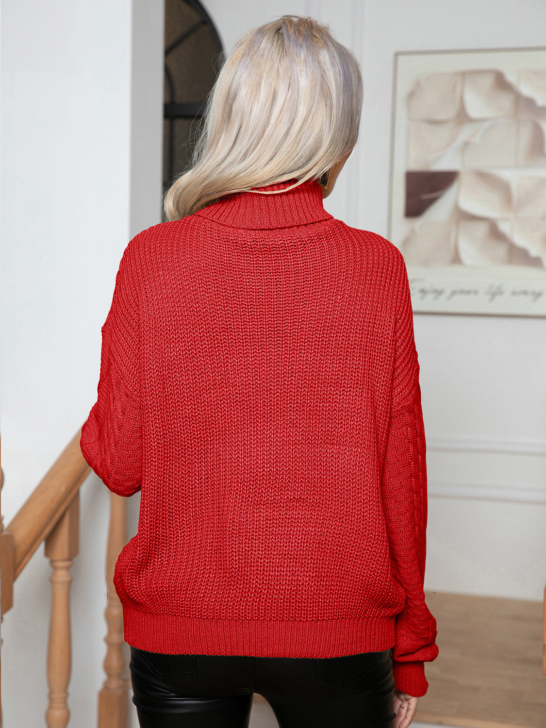 Turtleneck Cable-Knit Long Sleeve Sweater - The Goddess Galleries