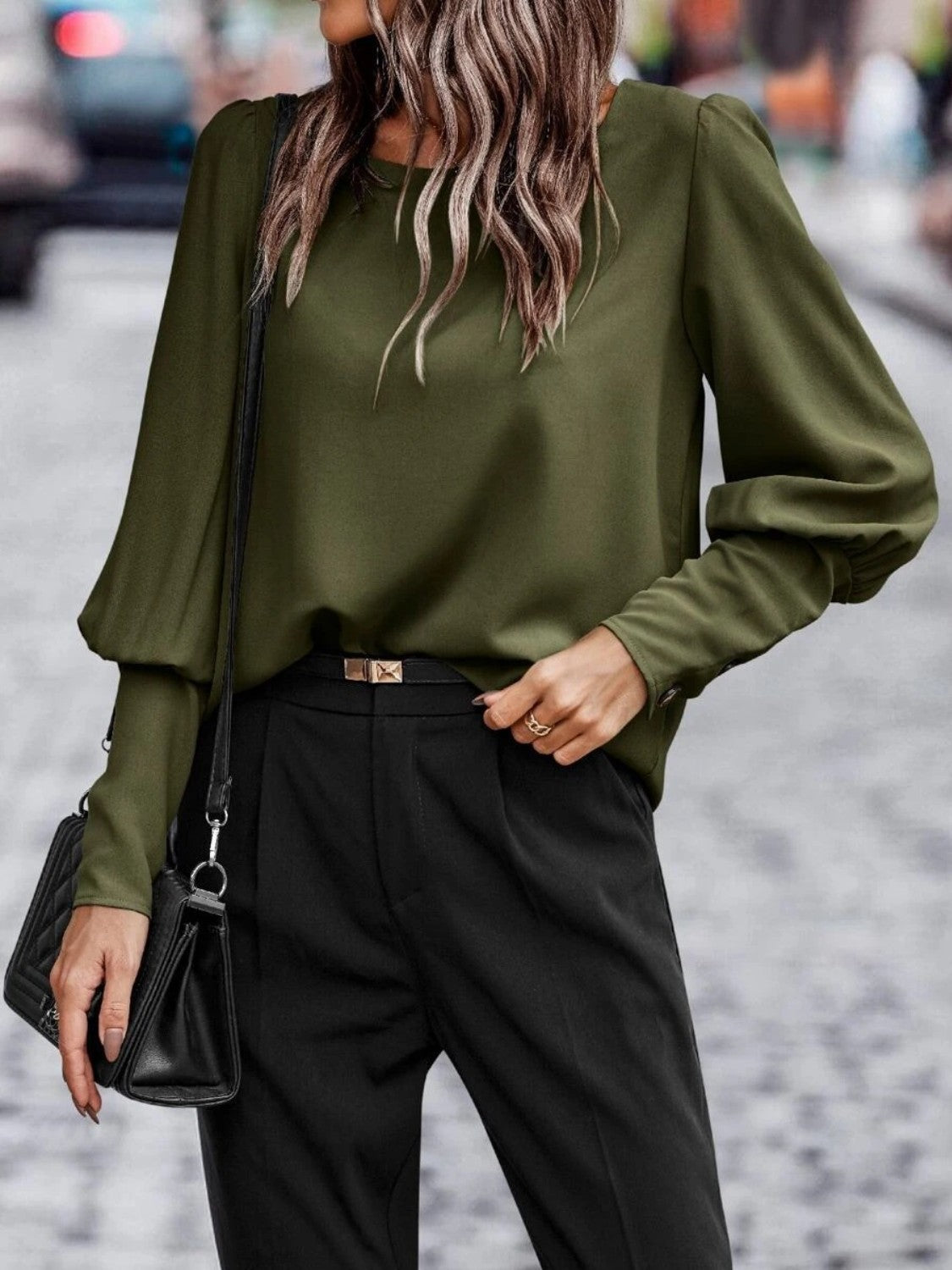 Round Neck Lantern Sleeve Blouse - The Goddess Galleries