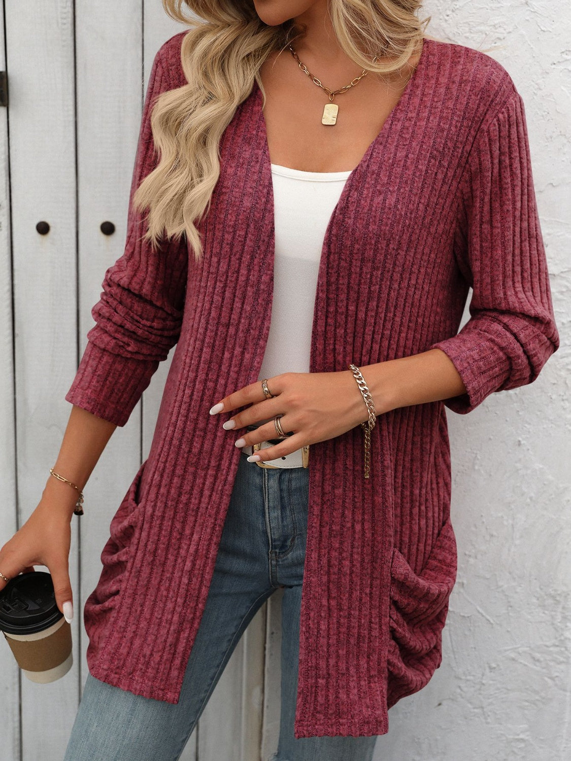 Mandy Open Front Long Sleeve Ribbed Cardigan - The Goddess Galleries