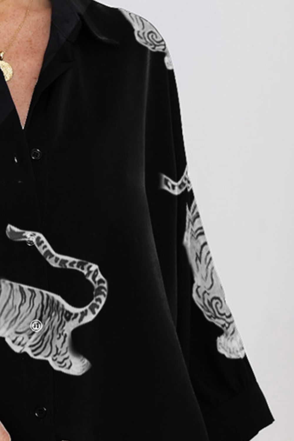 Tiger Pattern Button Up Long Sleeve Shirt - The Goddess Galleries