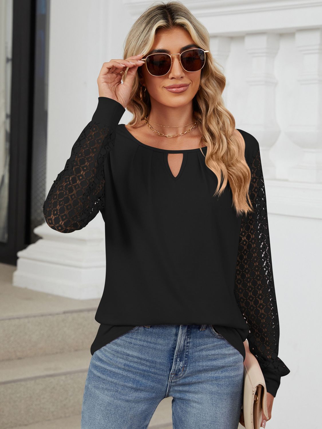 Cutout Round Neck Long Sleeve T-Shirt - The Goddess Galleries