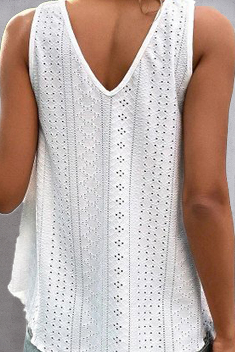 Lace Detail Eyelet V-Neck Tank - The Goddess Galleries