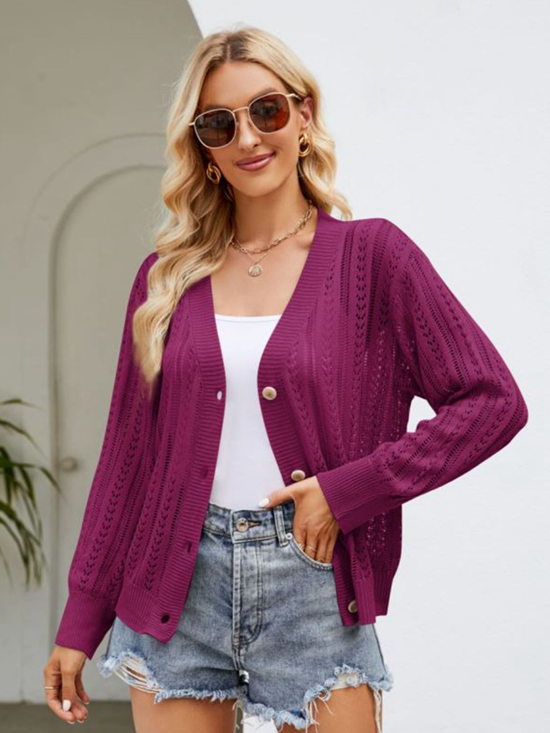 Button Down Ribbed Trim Cardigan - The Goddess Galleries