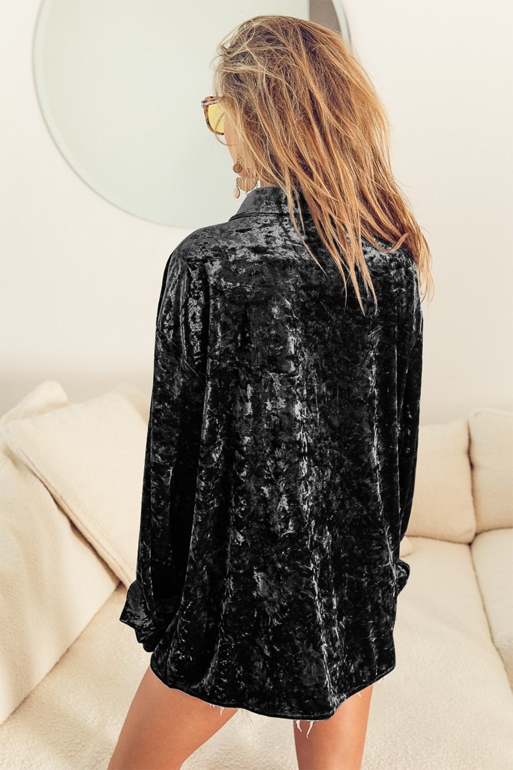 BiBi Button Up Long Sleeve Velvet Shirt - The Goddess Galleries