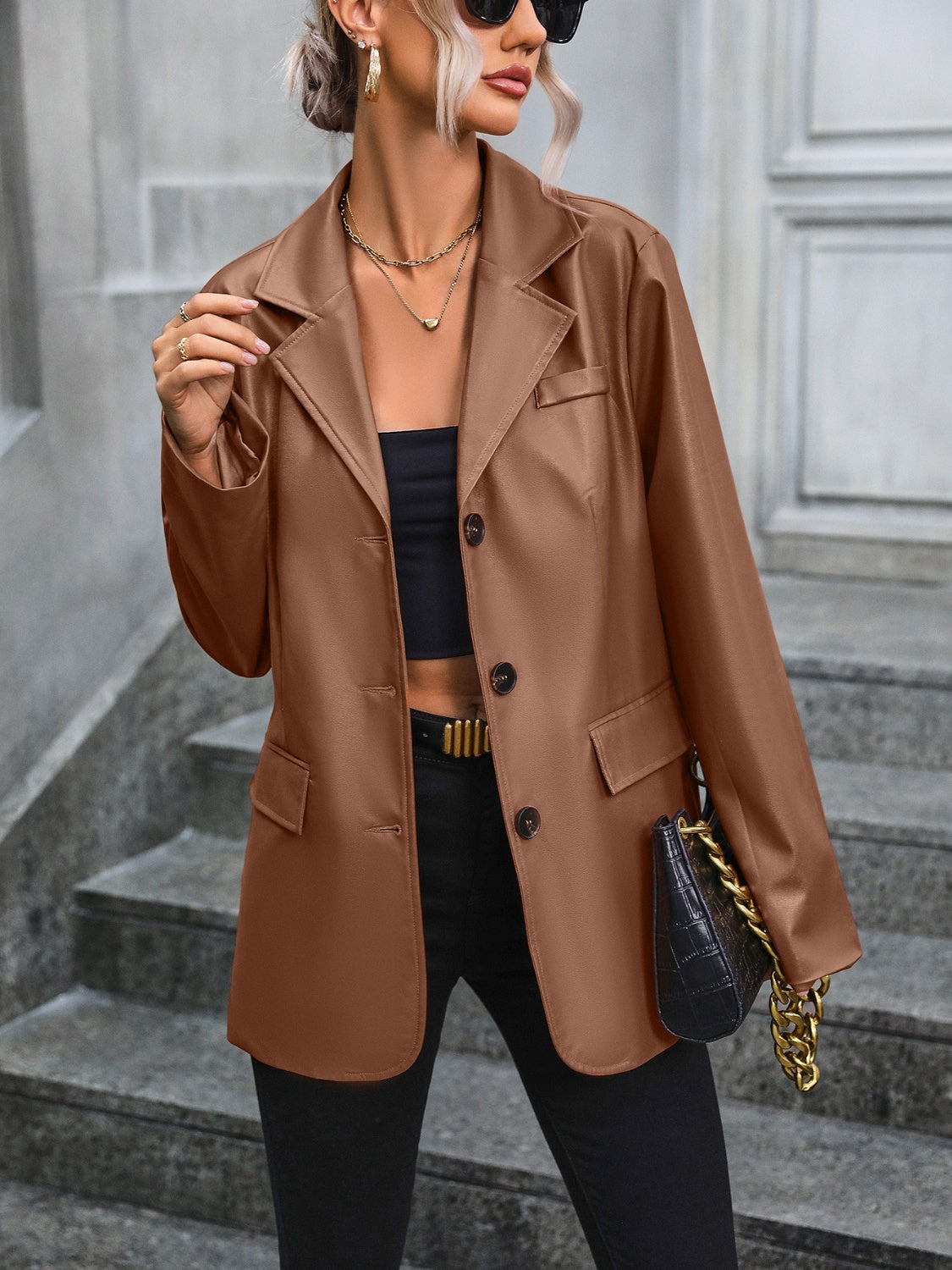 Ivy Lane Pocketed Button Up Collared Neck Blazer - The Goddess Galleries