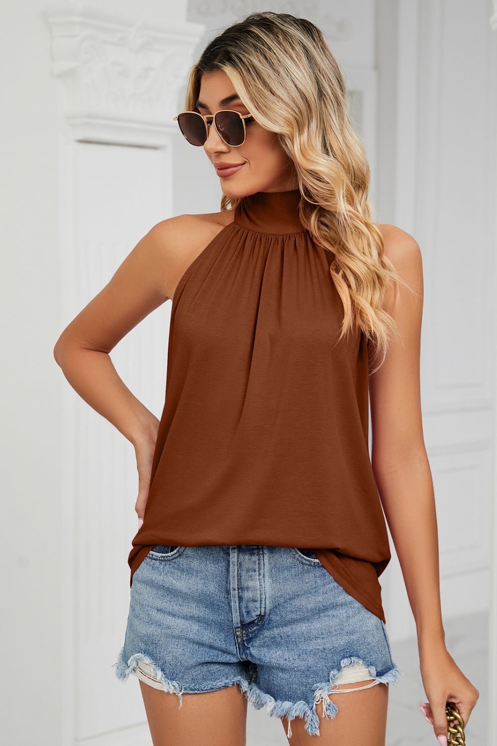 Gathered Detail Tied Sleeveless Top - The Goddess Galleries