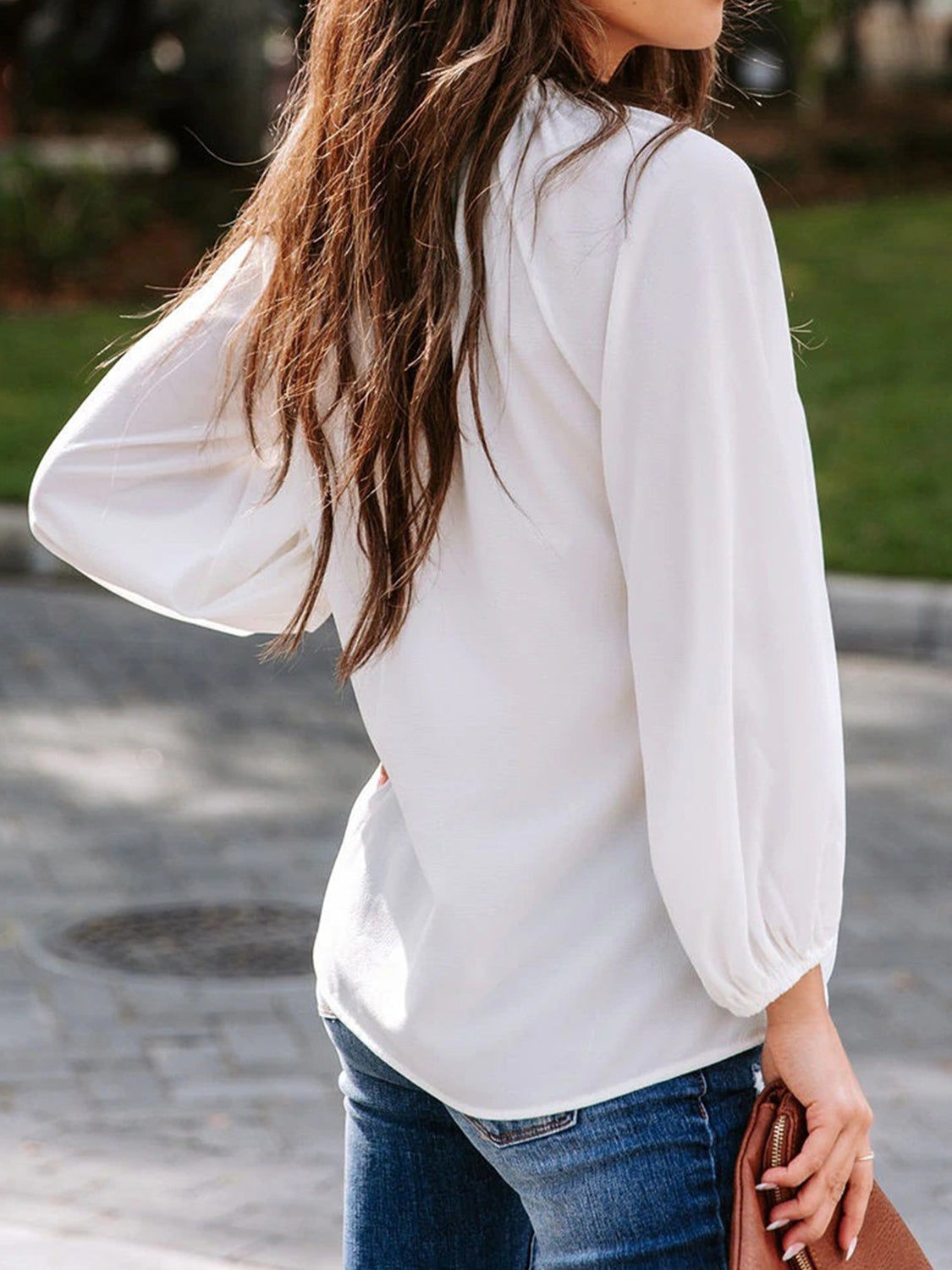 Ruched Notched Balloon Sleeve Blouse - The Goddess Galleries
