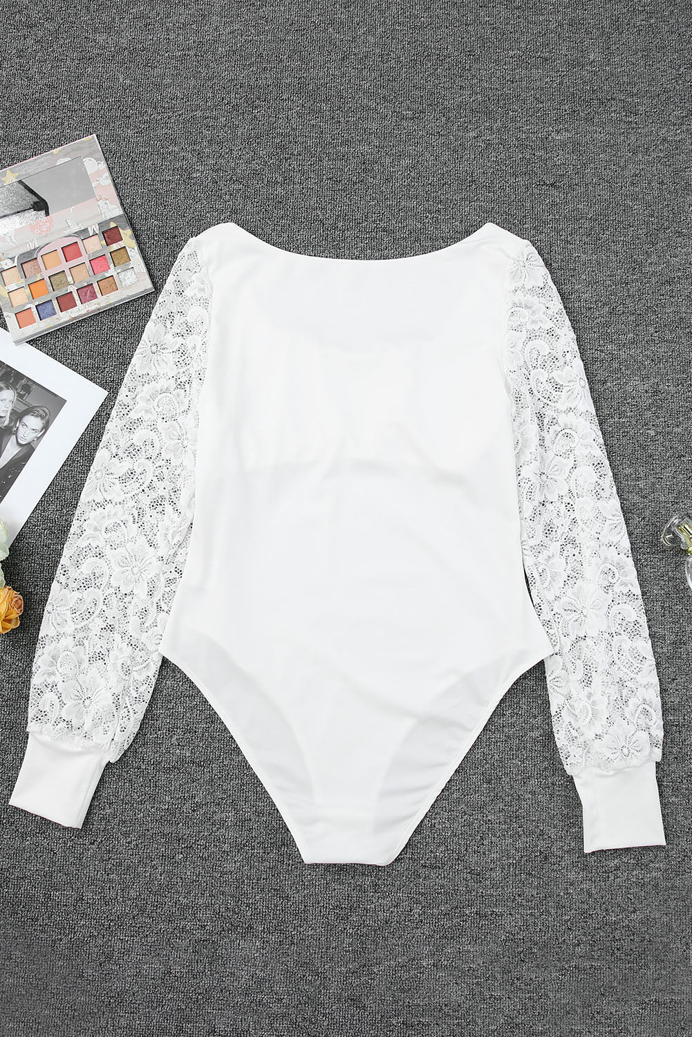 Lace Detail Scoop Neck Long Sleeve Bodysuit - The Goddess Galleries