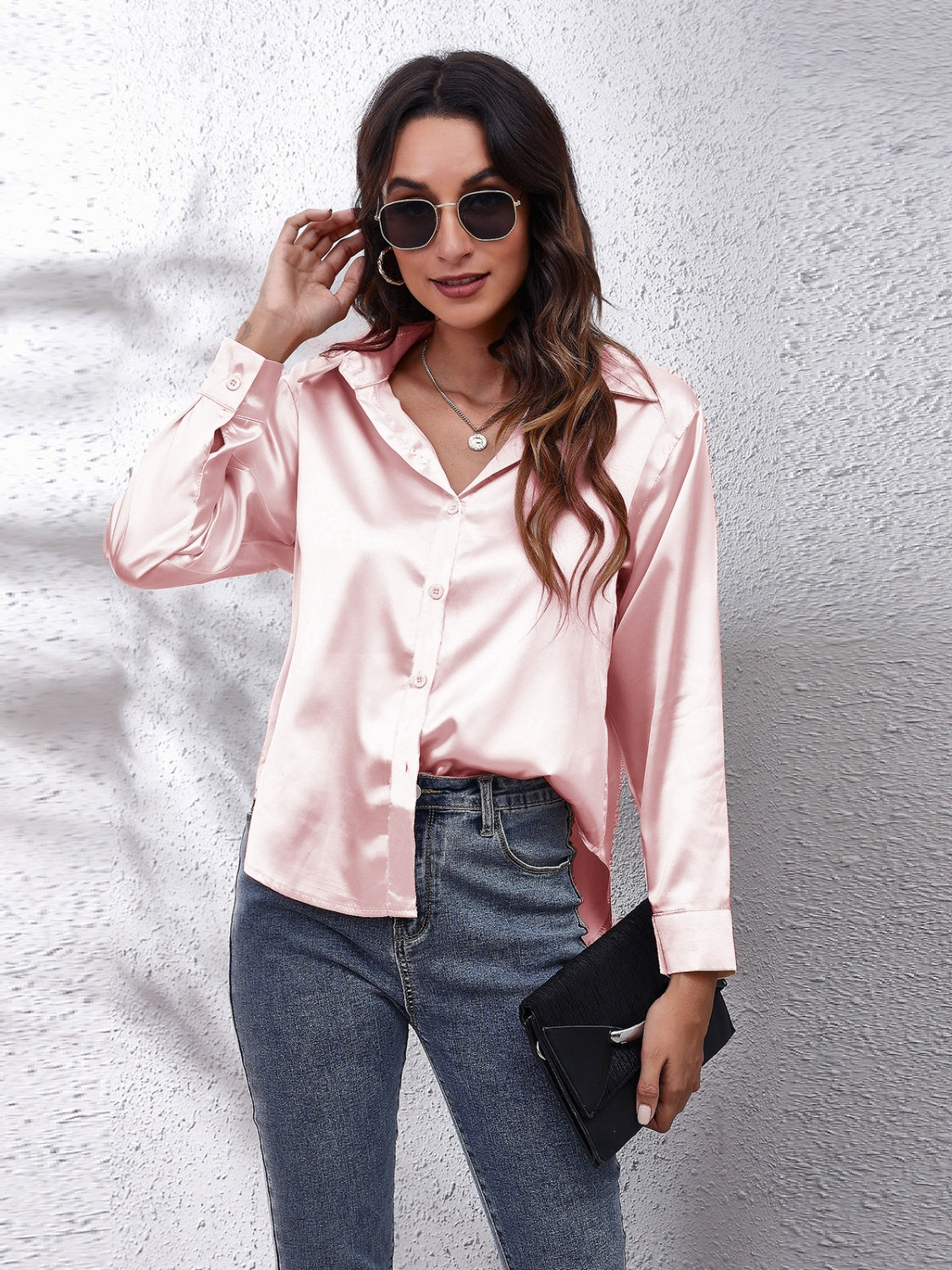 Collared Neck Buttoned Long Sleeve Shirt - The Goddess Galleries