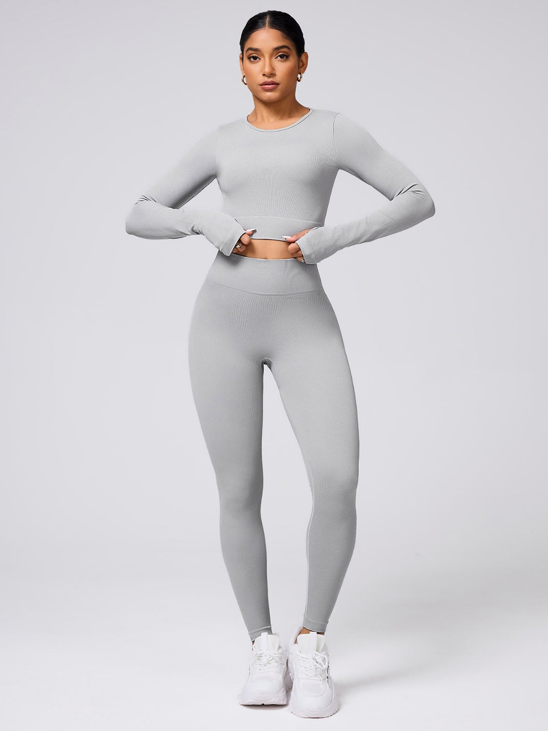 Back Crisscross Round Neck Long Sleeve Top and Leggings Active Set - The Goddess Galleries