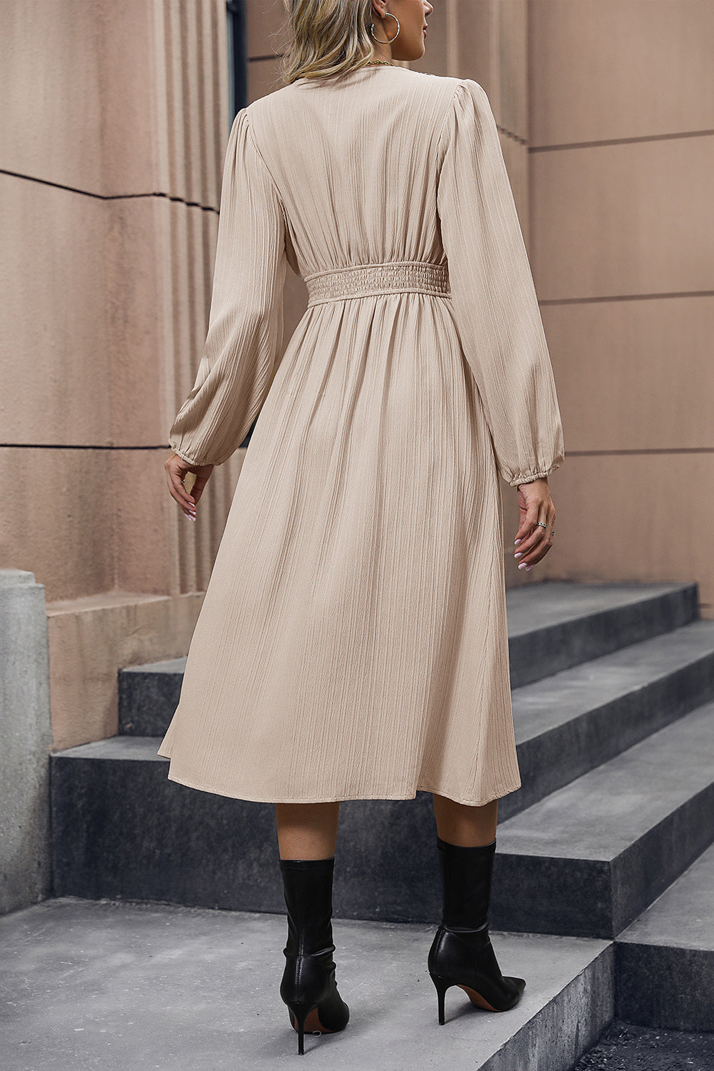 Perfee V-Neck Buttoned Slit Dress - The Goddess Galleries