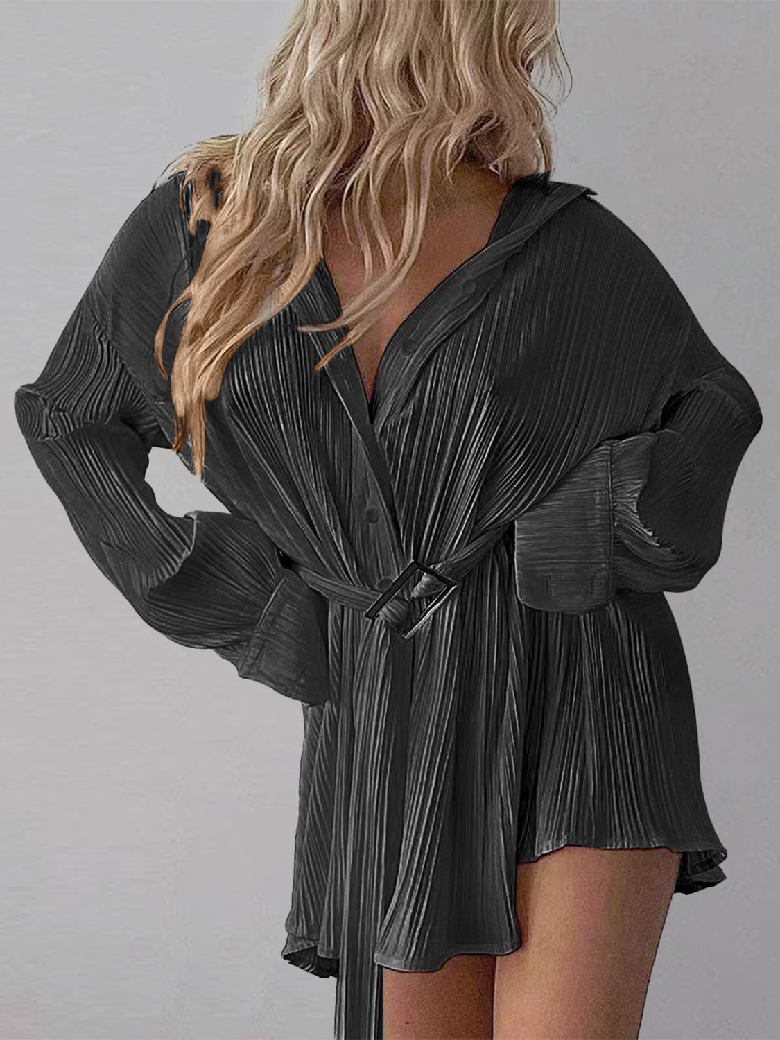 Button Up Dropped Shoulder Shirt Dress - The Goddess Galleries