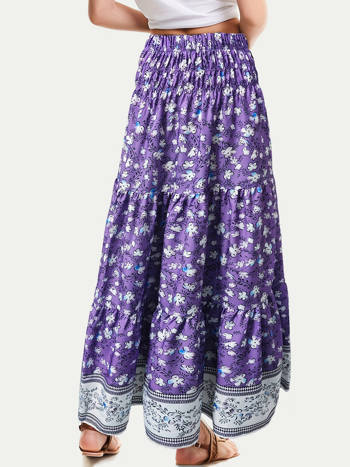 Full Size Tiered Printed Elastic Waist Skirt - The Goddess Galleries