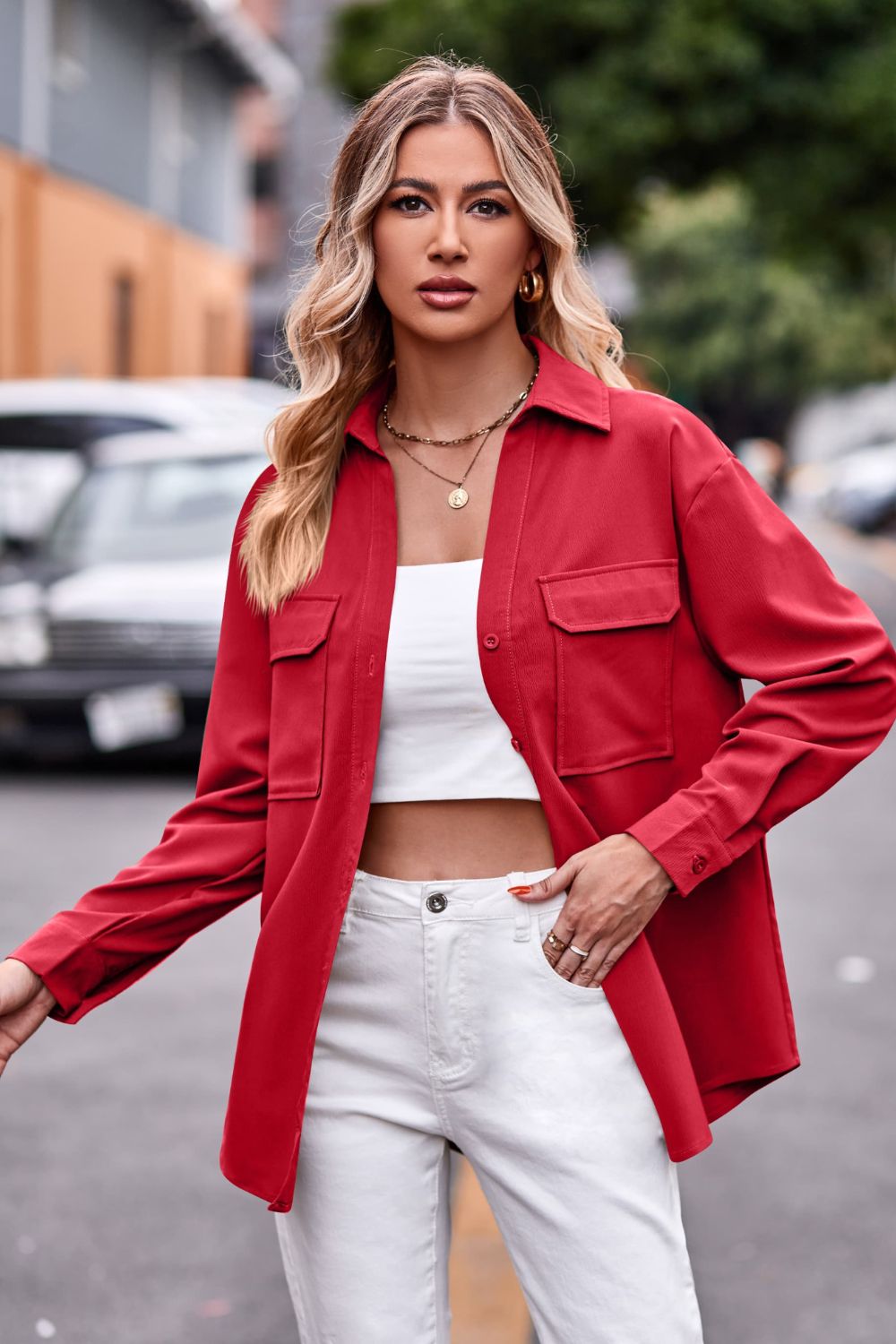 Dropped Shoulder Longline Shirt with Pockets - The Goddess Galleries