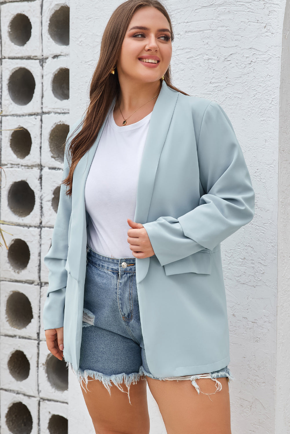 Plus Size Shawl Collar Long Sleeve Blazer - The Goddess Galleries