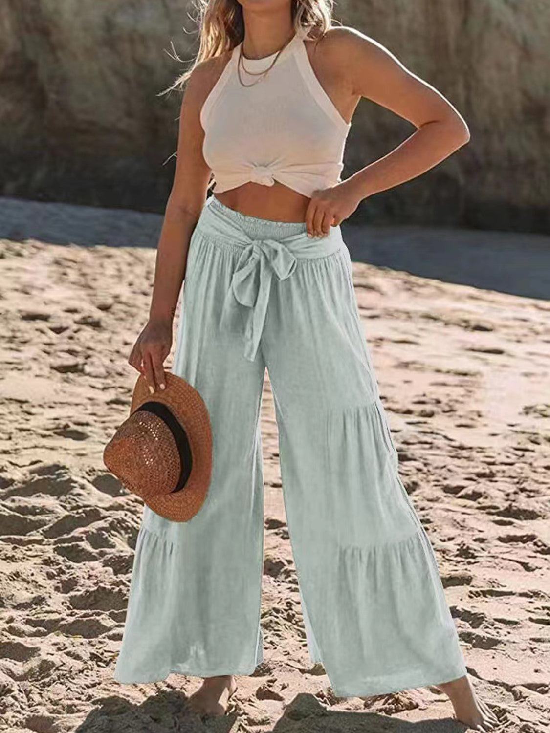 Tied Ruched Wide Leg Pants - The Goddess Galleries
