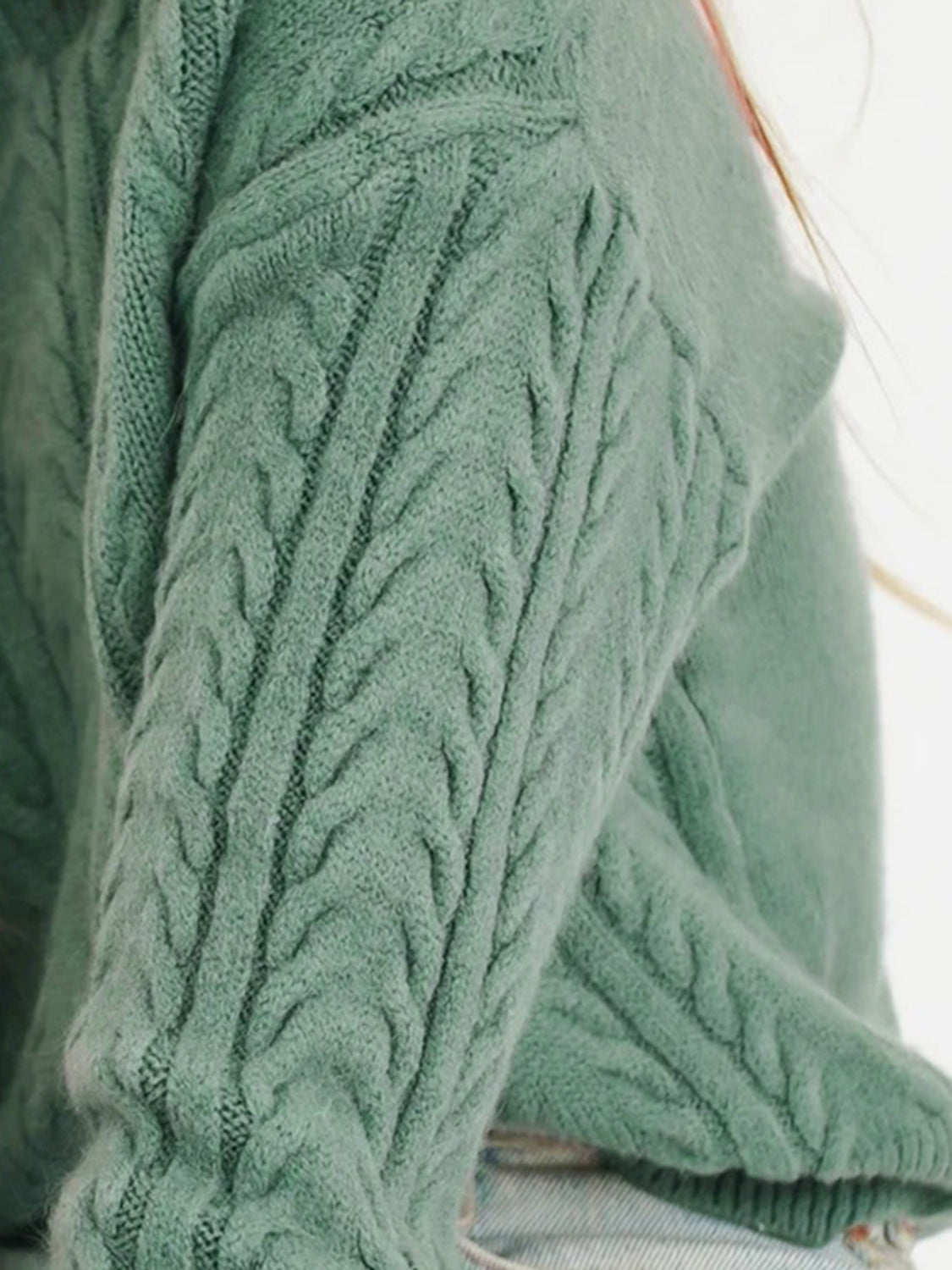 Cable Knit Turtleneck Long Sleeve Sweater - The Goddess Galleries