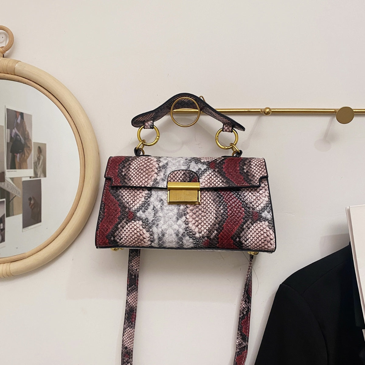 PU Leather Snakeskin Print Crossbody Bag - The Goddess Galleries