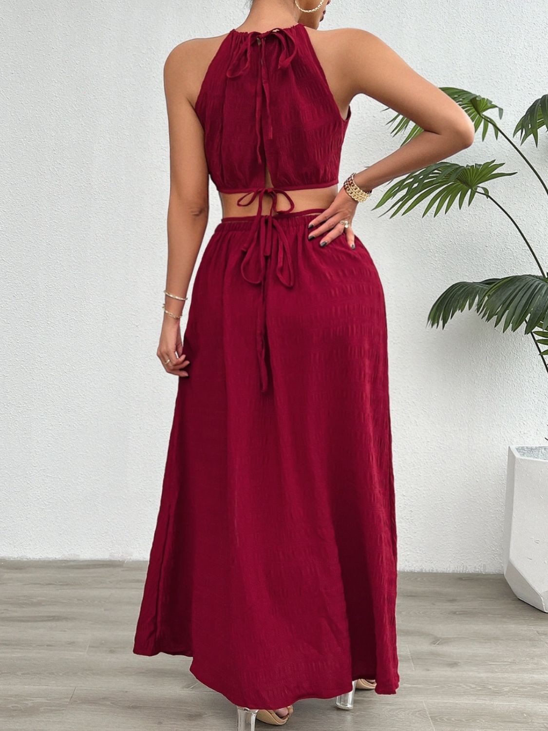 Devine Grecian Neck Top and Slit Skirt Set - The Goddess Galleries