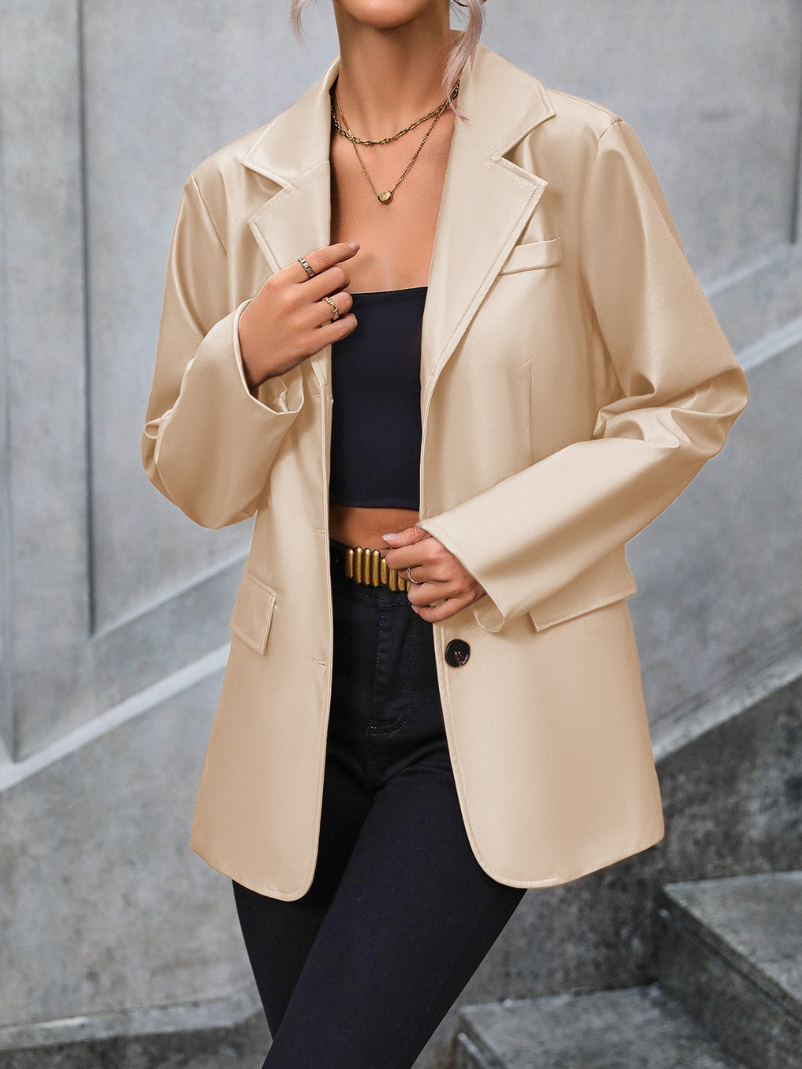 Ivy Lane Pocketed Button Up Collared Neck Blazer - The Goddess Galleries