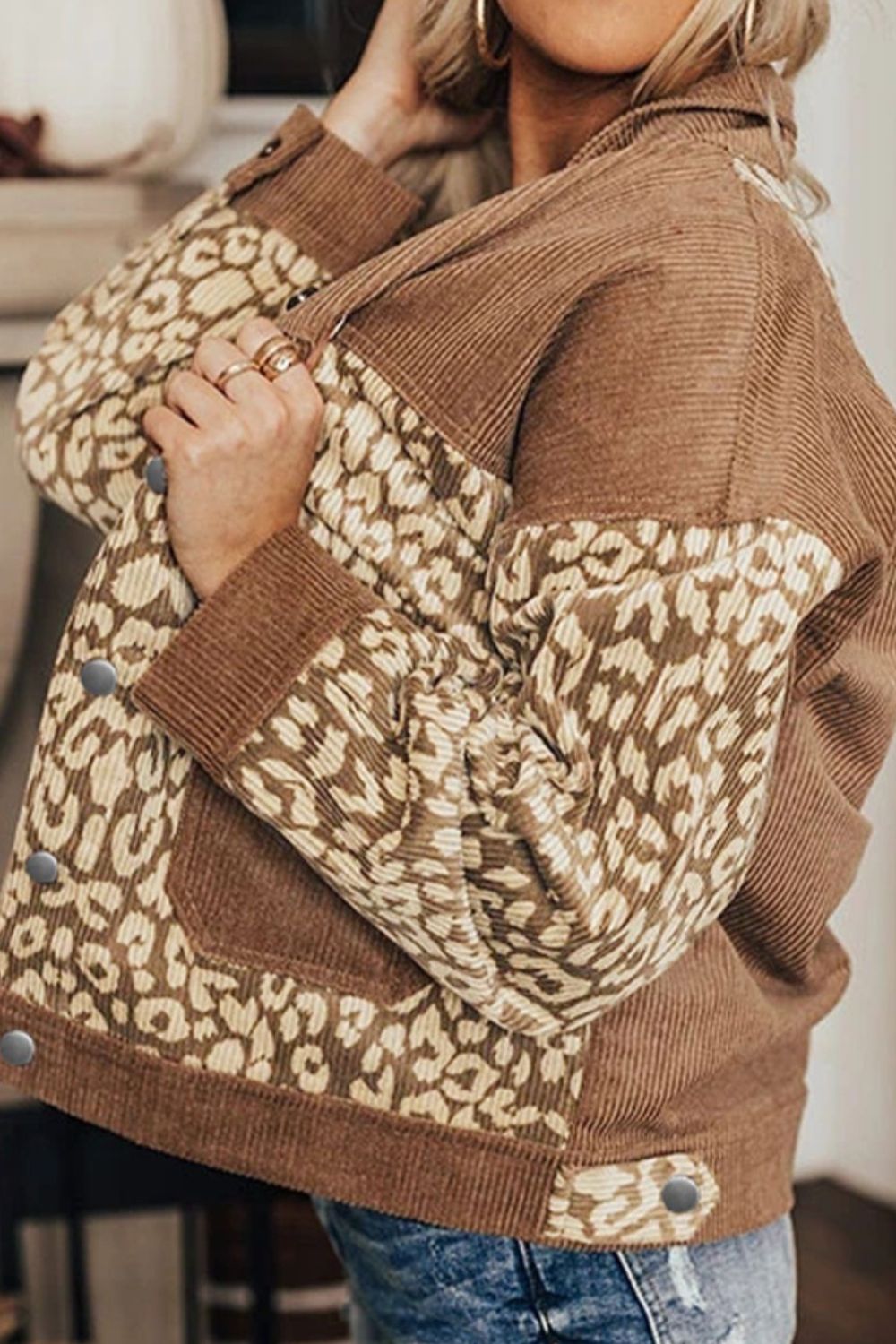 Leopard Button Up Drop Shoulder Jacket - The Goddess Galleries